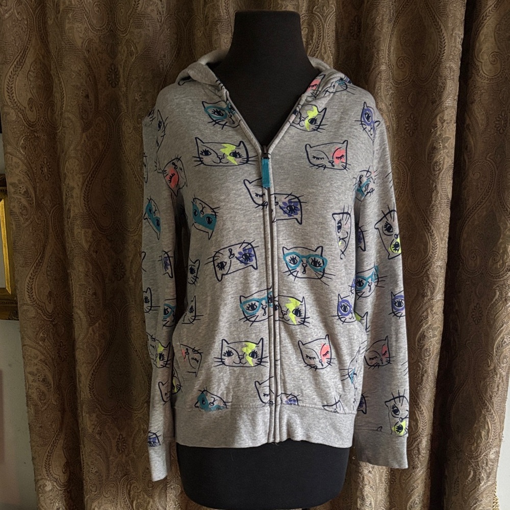 Cat & Jack Gray Hoodie with Colorful Cat Print